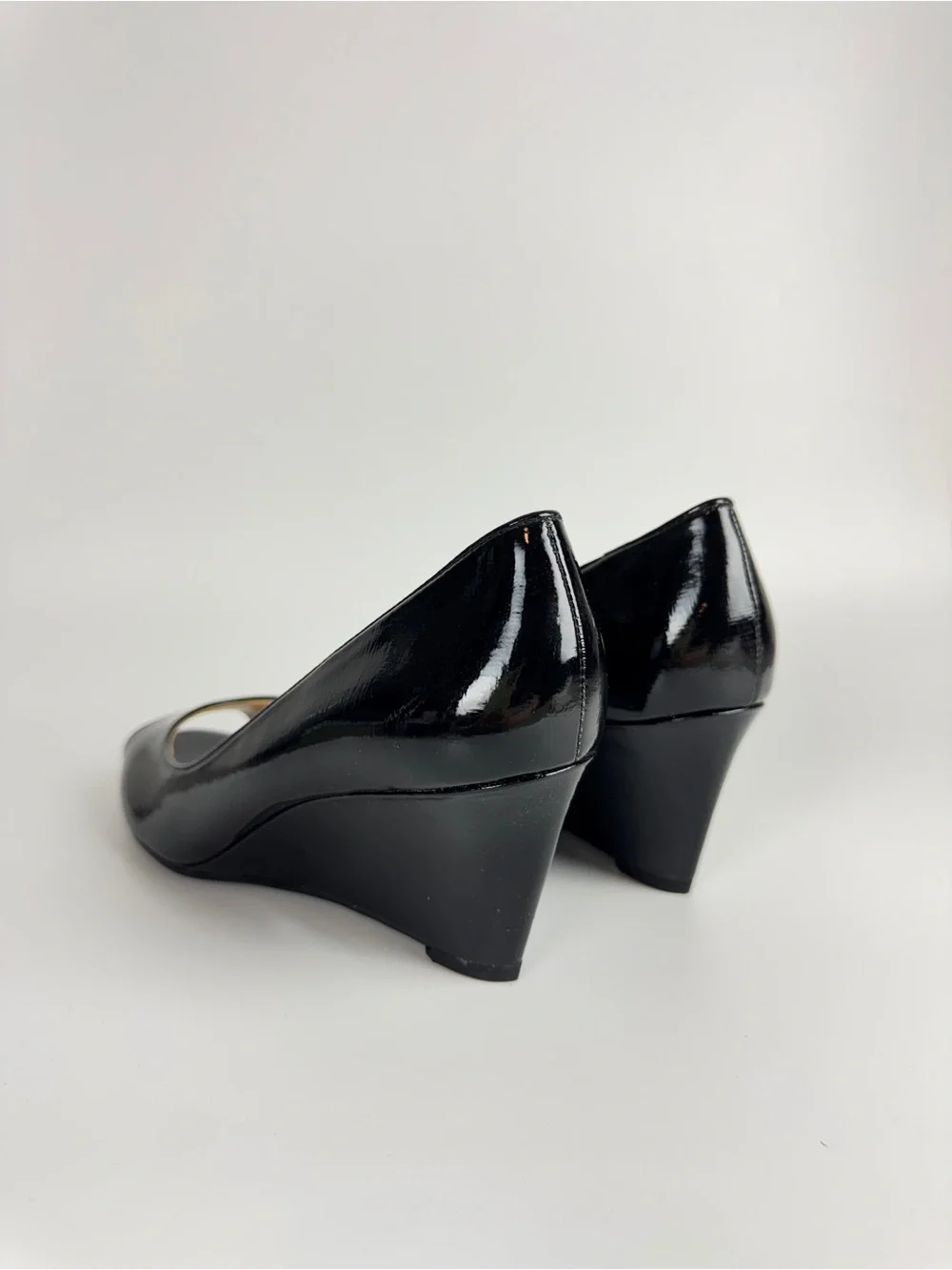 Nine West Black Patent Peep Toe Wedge Pumps